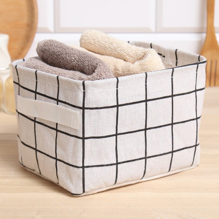 

Текстильная корзинка Доляна Клетка цвет бел, 12*15*20 см