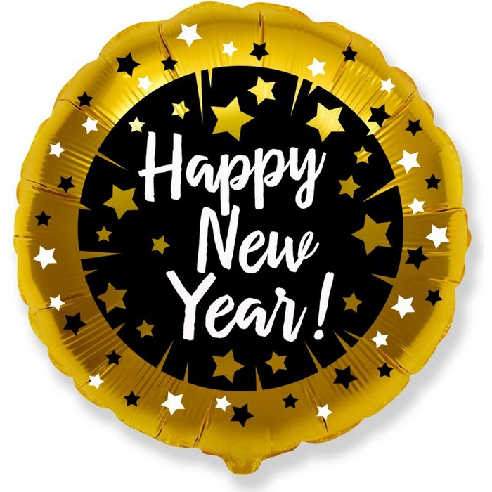 Шар фольгированный 18 круг С Новым Годом (искры звезды), черный/золотой шар фольгированный 32 бутылка с новым годом цвет чёрный