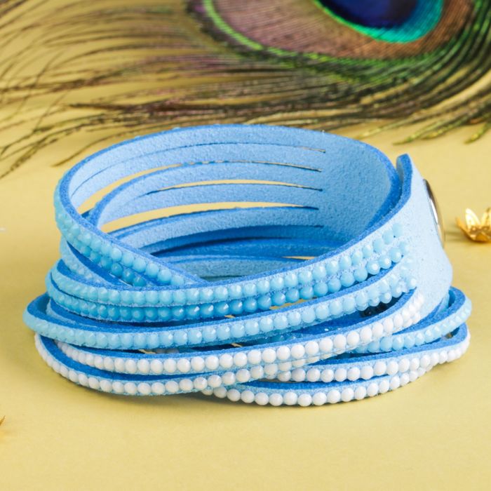 Браслет кожа "Гавайский" 6 нитей, цвет голубой, 40 см