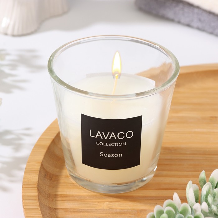 Свеча ароматическая в стакане Lavaco, жасмин, белая, 7,5х7,5 см