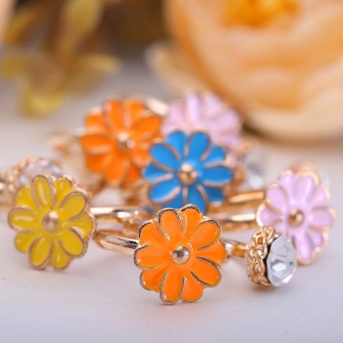 Кольцо детское "Ромашки", 2в1, цвет МИКС, безразмерное