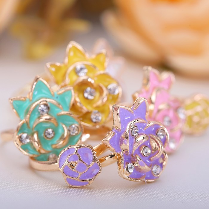 Кольцо детское "Розы" набор 2 кольца, цвет МИКС, безразмерное