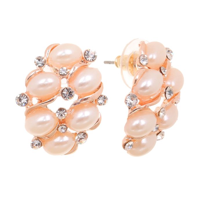 Серьги с жемчугом "Скобочки", цвет бежево-белый в золоте