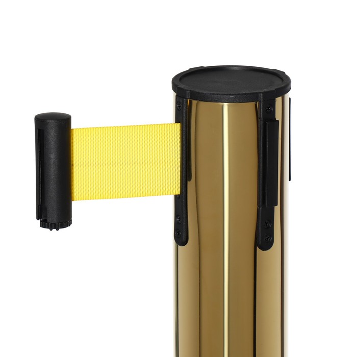 фото Стойка ограждения зол с вытяжной лентой-470см желтой,высота-90см,d-11см,напольный d-35см calligrata