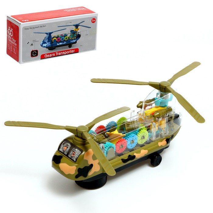 Вертолёт «Шестерёнки», работает от батареек, свет и звук, цвет МИКС ящерица шестерёнки работает от батареек микс