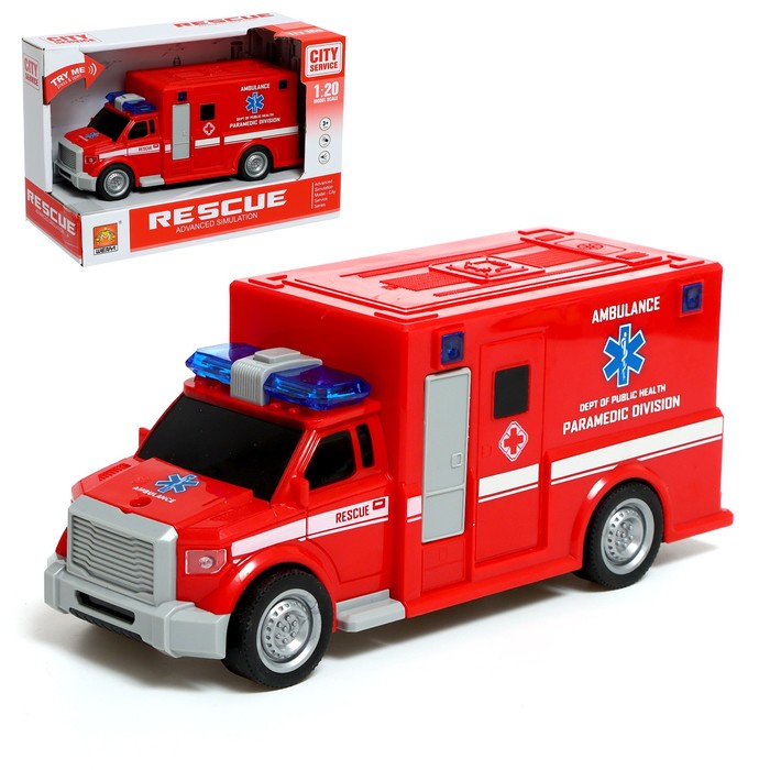 Машина инерционная «Пожарная служба», 1:20, свет и звук пожарная машина 1 38 инерционная свет звук в коробке