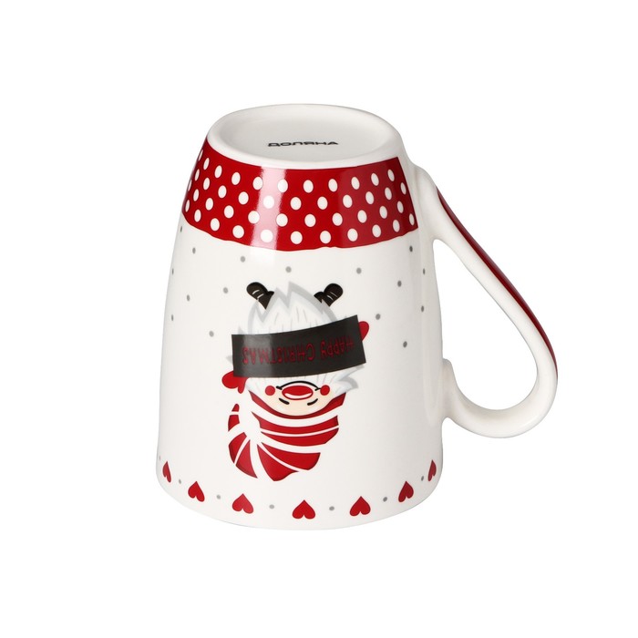 

Кружка фарфоровая Доляна «Праздничный переполох. Гном Бом», 340 мл, цвет белый