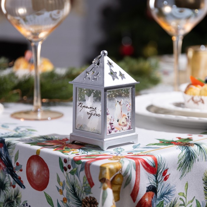 фото Светодиодная фигура «серебристый фонарь с лисой» 6.3 × 12 × 6.3 см, пластик, батарейки ag13х3, свечение тёплое белое luazon lighting