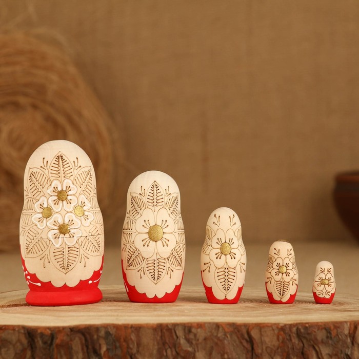 

Матрешка "Красное платье", жженка, 5 кукольная ,10,5 см