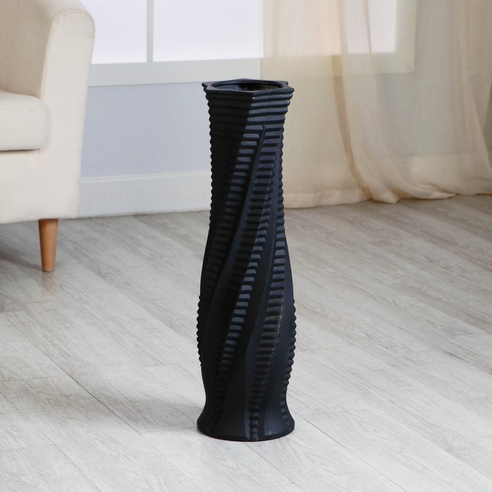Ваза керамика напольная Линнет винт, d-12 см 16х60 см, чёрный ваза керамика напольная раскаты 13х60 см чёрный