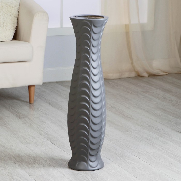 Ваза керамика напольная Седар волна, 17х75 см, серый ваза цилиндр вещицы волна 12х12х20 см серебряный керамика