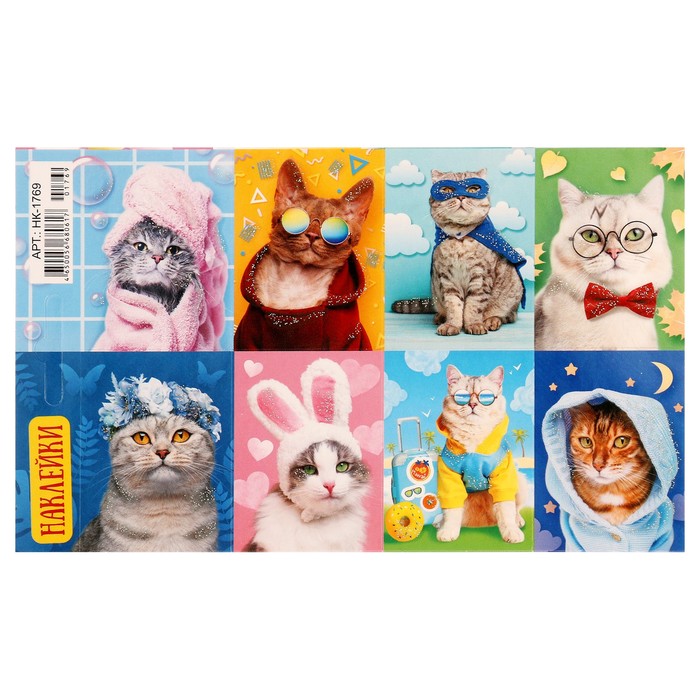 Декоративные наклейки Забавные коты - 1 глиттер, 16х9,7 см