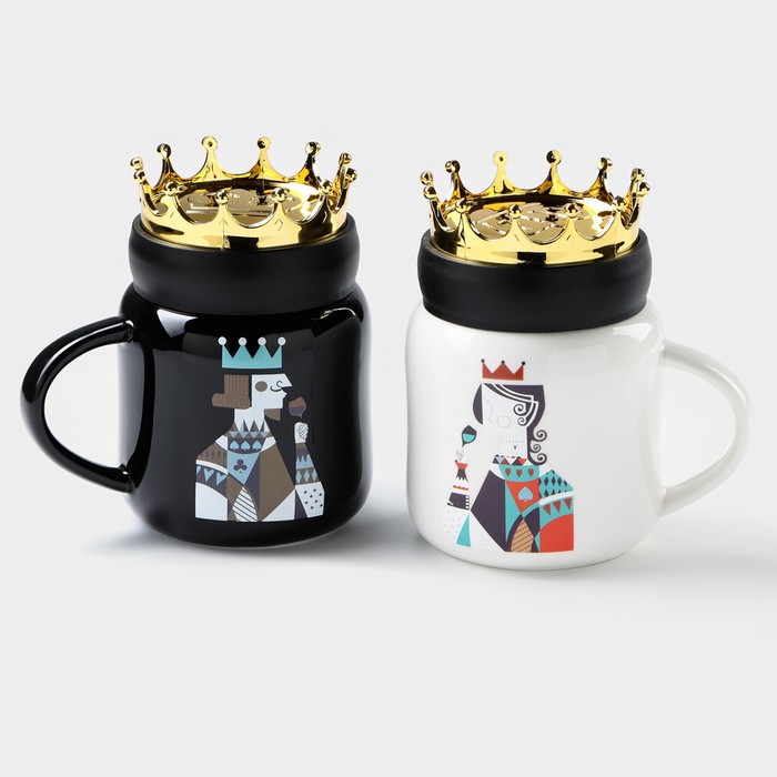 Набор кружек керамических «Король и королева», 2 предмета: 380 мл, цвет чёрный и белый набор кружек король и королева