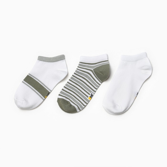 Набор детских носков (3 пары), цвет белый/оливка, размер 22