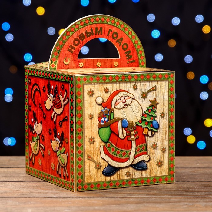 Подарочная коробка Дед Мороз, 14 х 14 х 14 см подарочная коробка дед мороз и зайцы 16 х 7 5 х 26 см