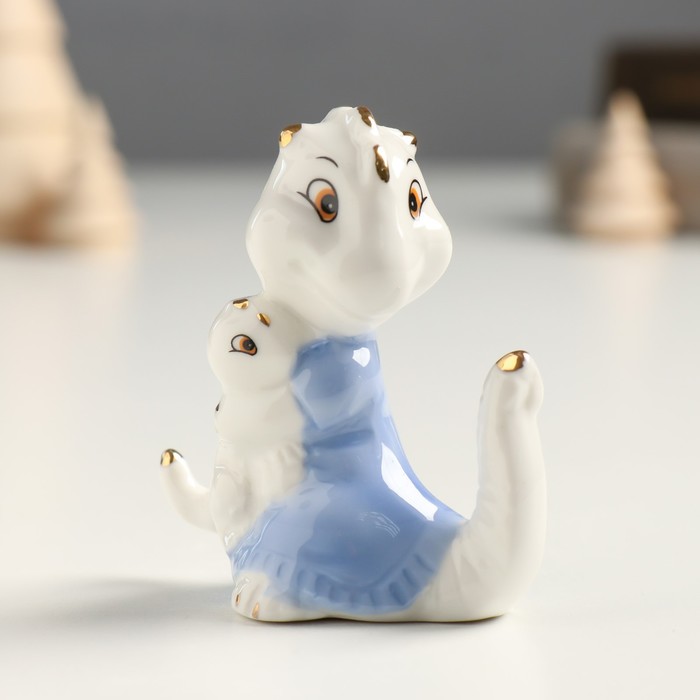 Сувенир керамика Дракончики мама и малыш Снежок с золотом 4х6,5х7 см