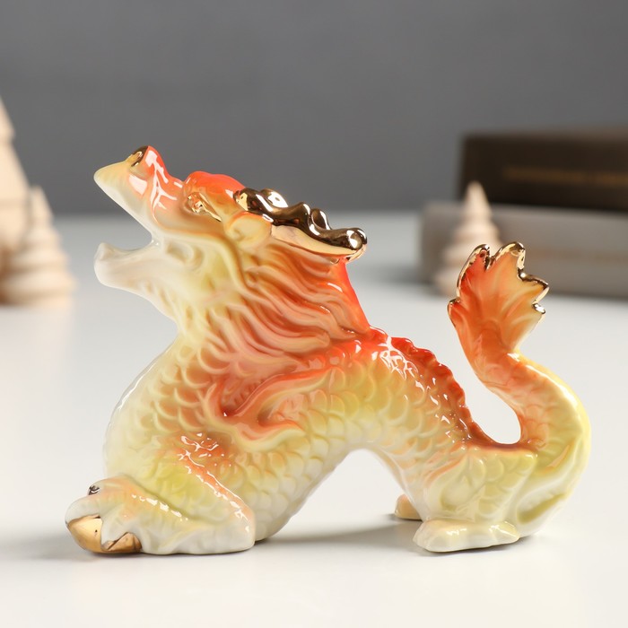 Сувенир керамика Китайский огненный дракон - рык с золотом 5х12х9 см