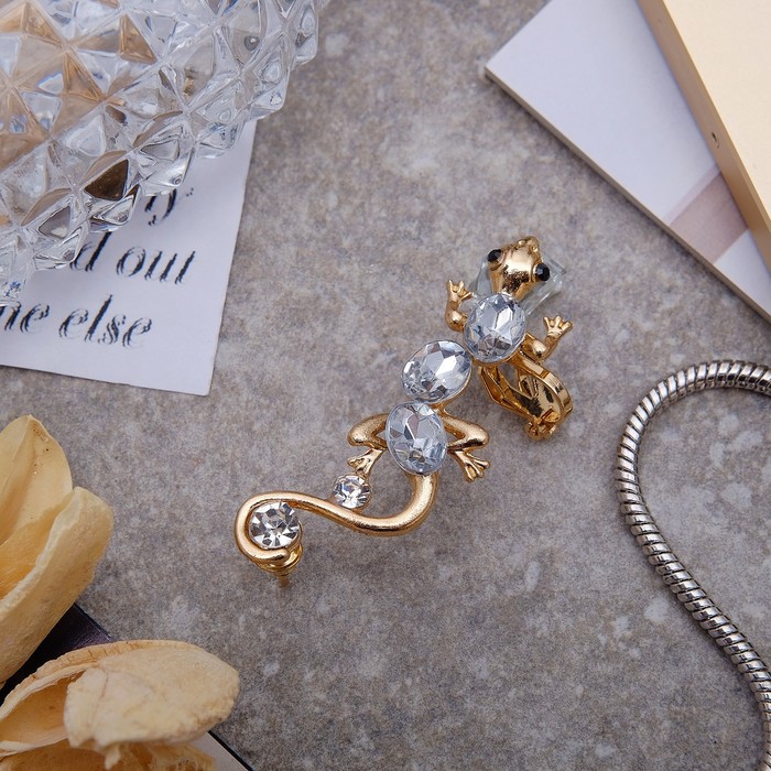Серьга "Каффа" ящерица, цвет белый в золоте