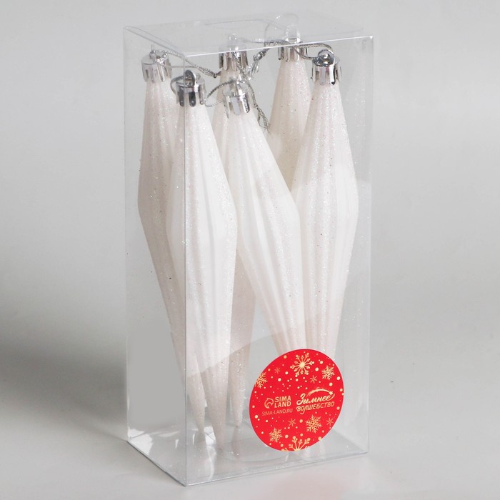 фото Украшение ёлочное "сосулька острая в полоску" (набор 6 шт) 3х18 см, белый зимнее волшебство