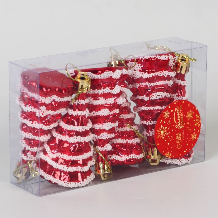 фото Украшение ёлочное "ёлочка праздничная" (набор 6 шт) 3,5х7 см, красный зимнее волшебство