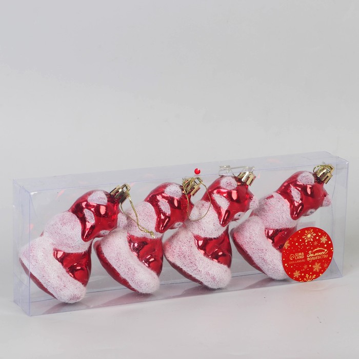 фото Украшение ёлочное "лиса-красавица" (набор 4 шт) 5х9 см, красно-белый зимнее волшебство