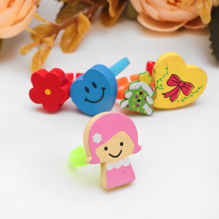 Кольцо детское "Деревянное ассорти", цвет МИКС, безразмерное, форма МИКС