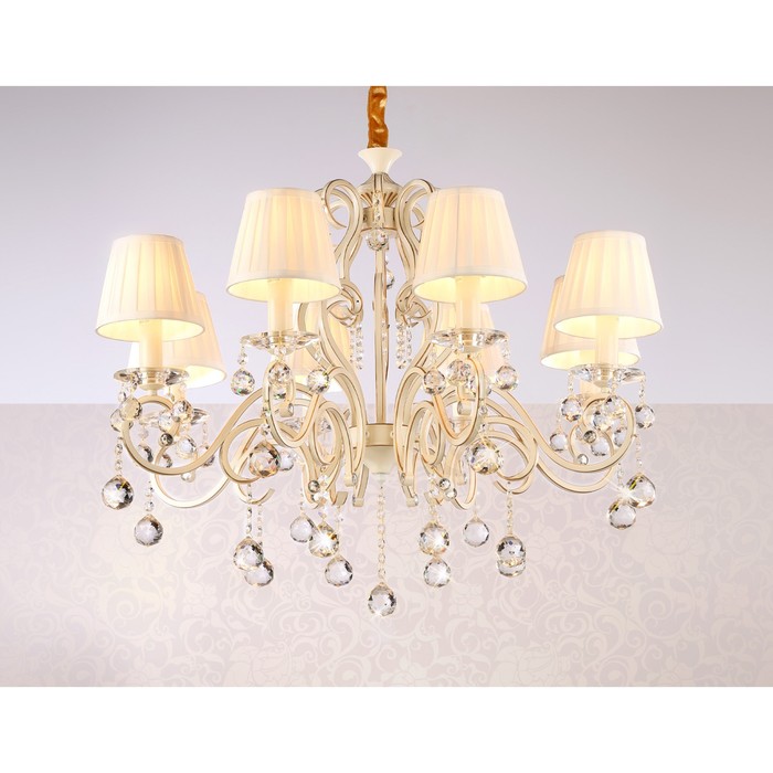 

Люстра подвесная с абажурами и хрусталём Ambrella light, Traditional, TR4561, 8хE14, цвет бежевый, золото