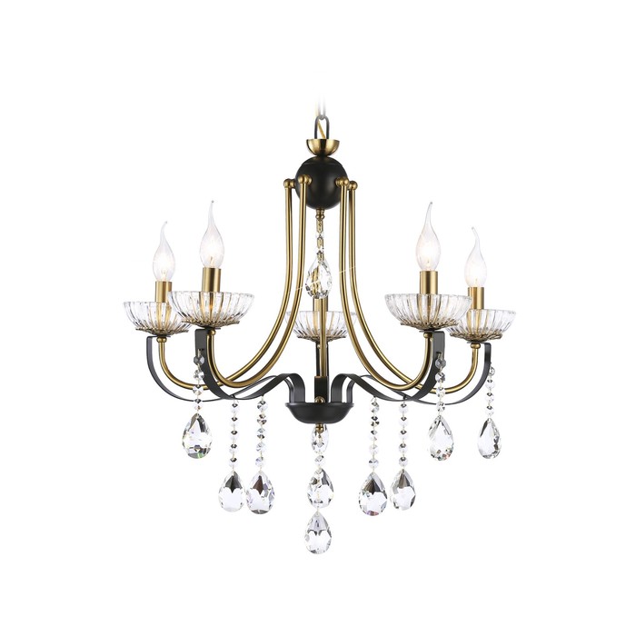 Люстра подвесная с хрусталём Ambrella light, Classic, TR4952, 5хE14, цвет чёрный, золото люстра с хрусталём ambrella light classic tr4945 8хe14 цвет белый золото