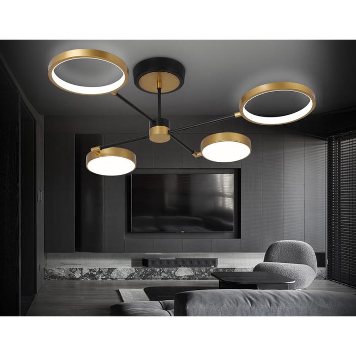 фото Светильник светодиодный потолочный с пультом ambrella light, linetech, fl5153, 4хled, 56 вт, 4200lum, 3000-6400к, цвет чёрный, золото