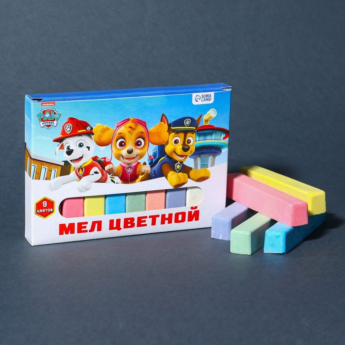 

Мелки цветные школьные 9шт "Щенячий патруль" Paw Patrol, прямоугольные