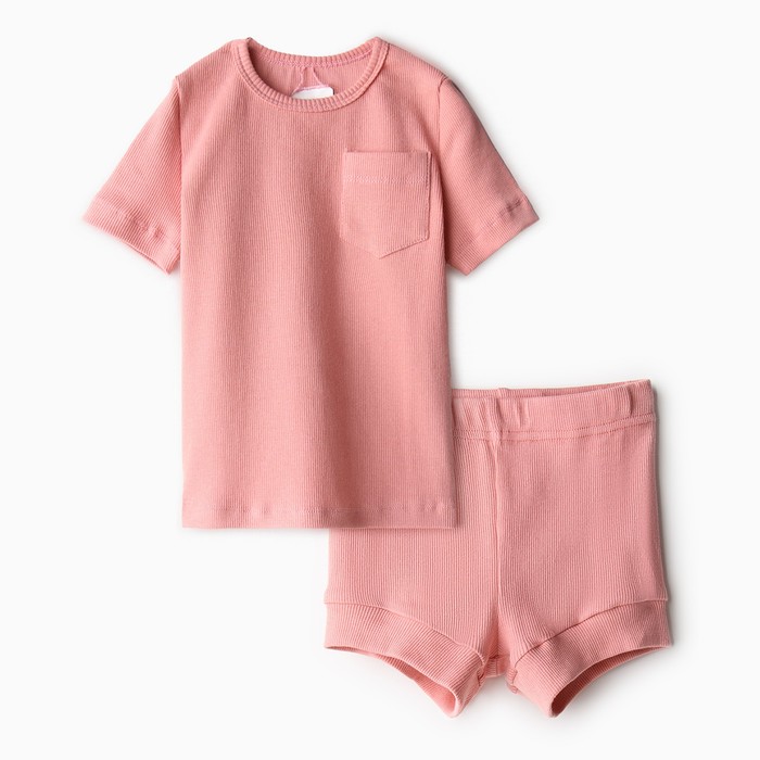 комплект детский футболка и шорты minaku цвет пыльно розовый рост 62 68 см Комплект детский (футболка и шорты) MINAKU, цвет пыльно-розовый, рост 62-68 см