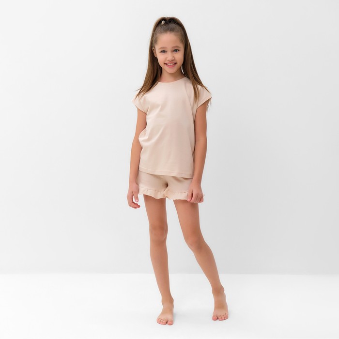 Пижама для девочки (футболка и шорты) MINAKU, цвет бежевый, рост 128 см