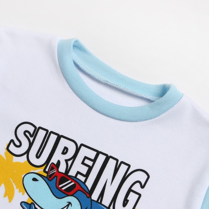 Пижама для мальчика (свитшот, брюки), цвет голубой/акула сёрфинг, рост 98 см