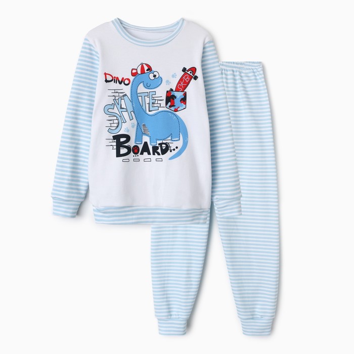 Пижама для мальчика (свитшот, брюки), цвет голубой/динозавр, рост 122 см