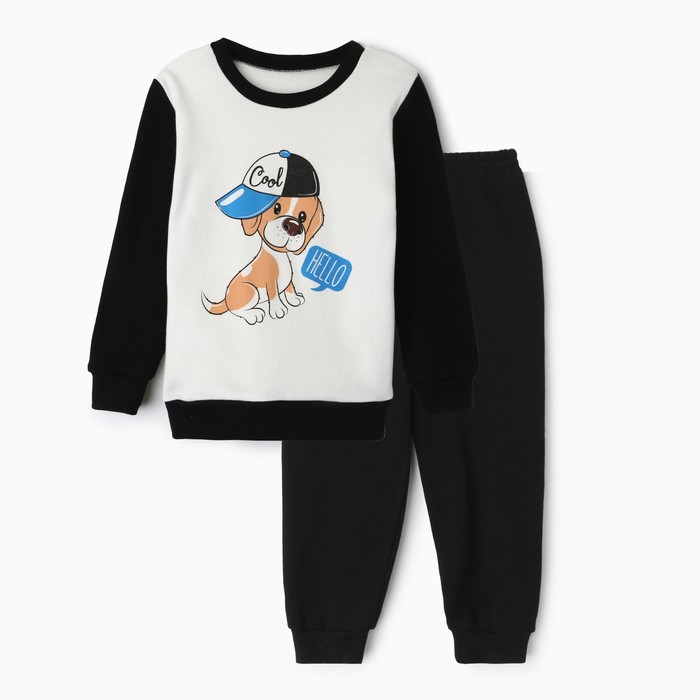 Пижама для мальчика (свитшот, брюки), цвет тёмно-синий/щенок, рост 80 см