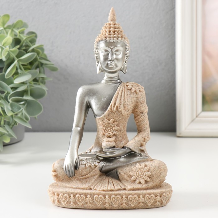 Сувенир полистоун Будда Мудра Бхумиспарша -Прикосновение к Земле песочный 5,7х11,5х16,5 см