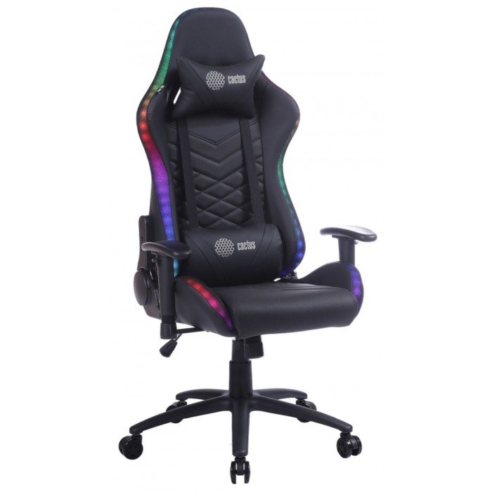 Кресло игровое Cactus CS-CHR-0099BL, до 120 кг, подсветка, экокожа, черное кресло игровое defender azgard до 160 кг экокожа черное