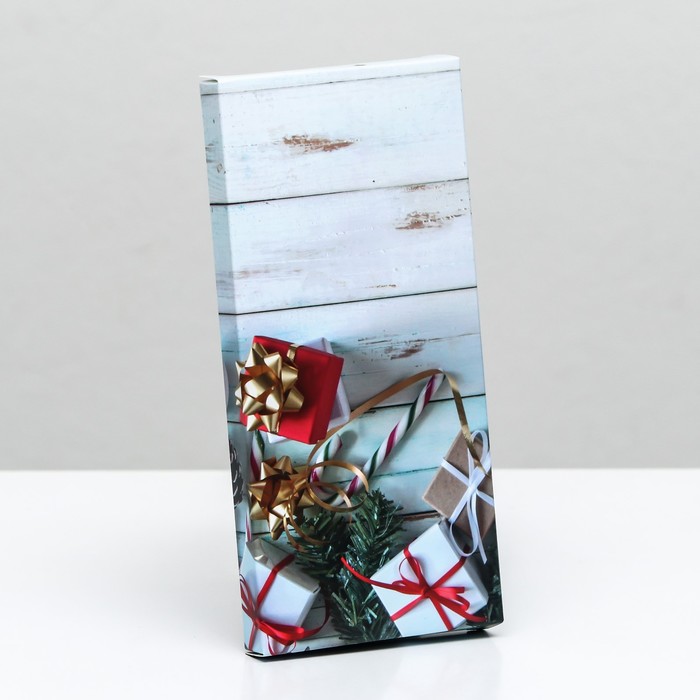 Подарочная коробка под плитку шоколада без окна Елка с игрушками, 17,1 х 8 х 1,4 см