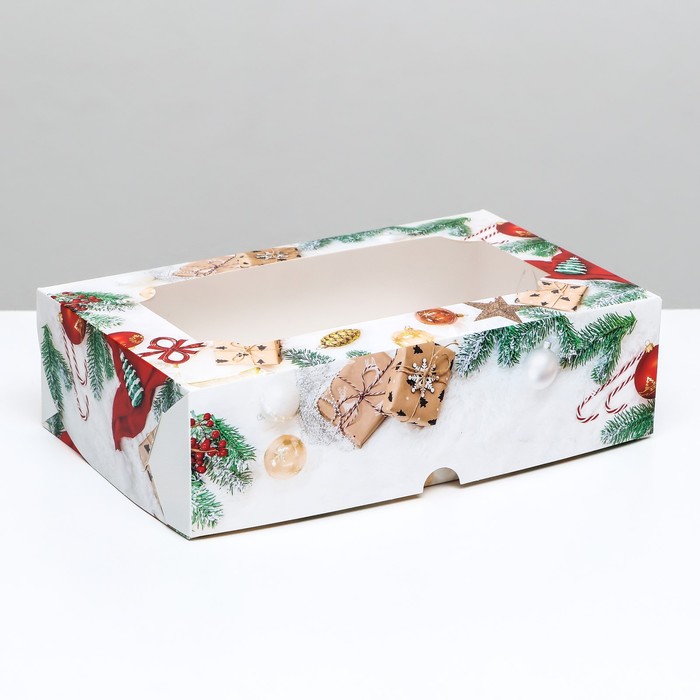 Коробка складная с окном Новогодние подарки, 25 х 15 х 7 см коробка складная с окном ёлка с подарками 25 х 15 х 7 см