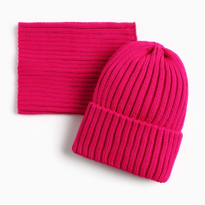 Комплект для девочки (шапка, снуд), цвет фуксия, размер 50-54