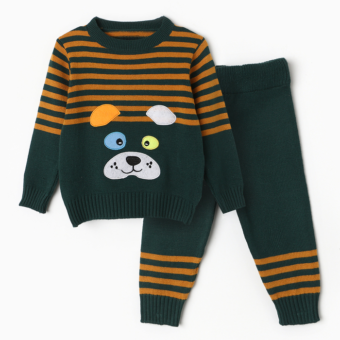 Комплект вязаный детский (джемпер, брюки), цвет зеленый, рост 86