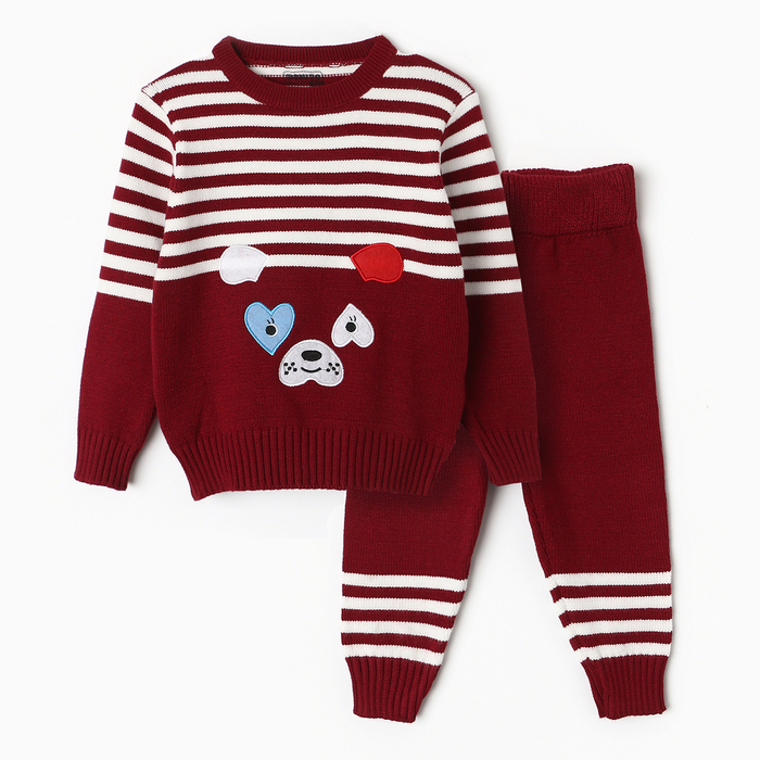 цена Комплект вязаный детский (джемпер, брюки), цвет бордовый, рост 74