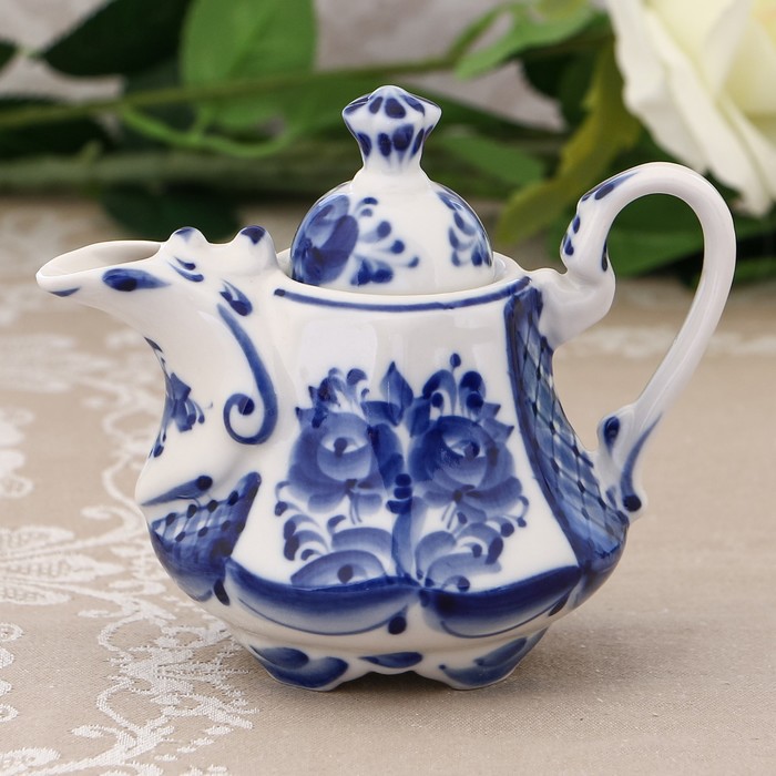 Сливочник «Кофейный», H=13 см, гжель