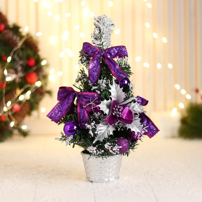 Ёлка декор Праздничная бантик цветок подарок, 15х29 см, фиолетовый