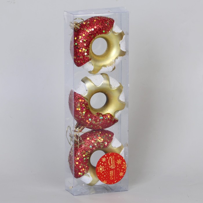 фото Украшение ёлочное "пончик праздничный" (набор 3 шт) 7х8 см, микс зимнее волшебство