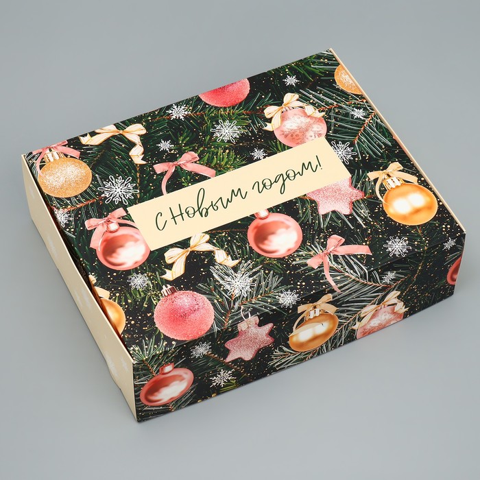 коробка складная лавандовая 31 х 24 5 х 9 см дарите счастье Коробка складная «Елочные шары», 31 х 24.5 х 9 см