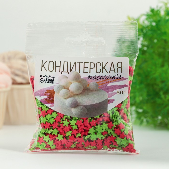 

Кондитерская посыпка "Звёзды": зеленые, красные, 50 г