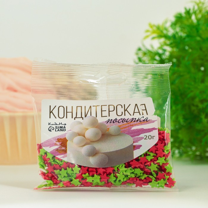 

Кондитерская посыпка "Звёзды": зеленые, красные, 20 г