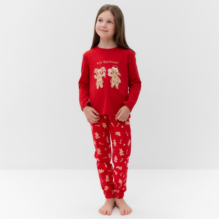 Пижама для девочки, цвет красный/печеньки, рост 110-116 см