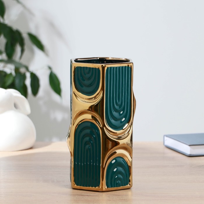 Ваза керамика настольная Аббей d-11 см h-21 см, зелёный ваза керамика настольная рогнеда h 20 см d 9 см золото